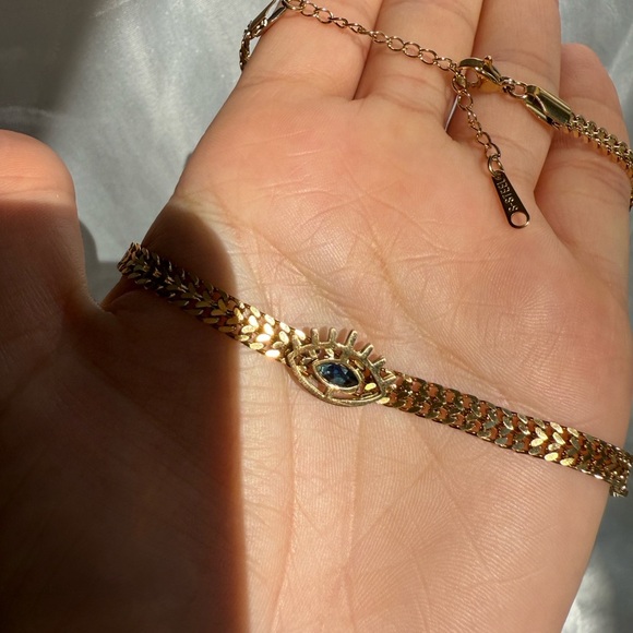 New! Evil blue eye stainless bracelet steel gold color adjustable unique - Picture 3 of 6